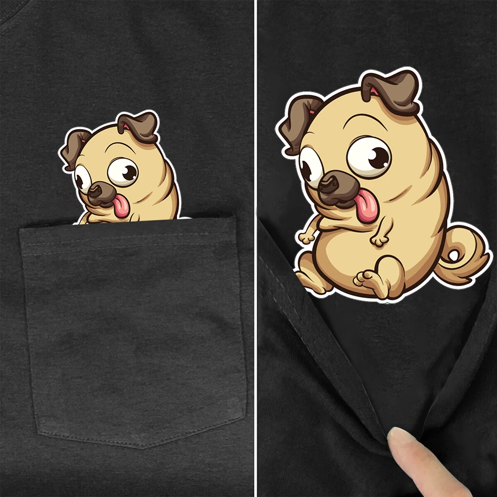 CLOOCL Black Cotton T-shirts Fashion Brand Sailor Pug Dog Printed Pocket Tops Hip Hop Tees Summer Short Sleeve Woman Tshirts