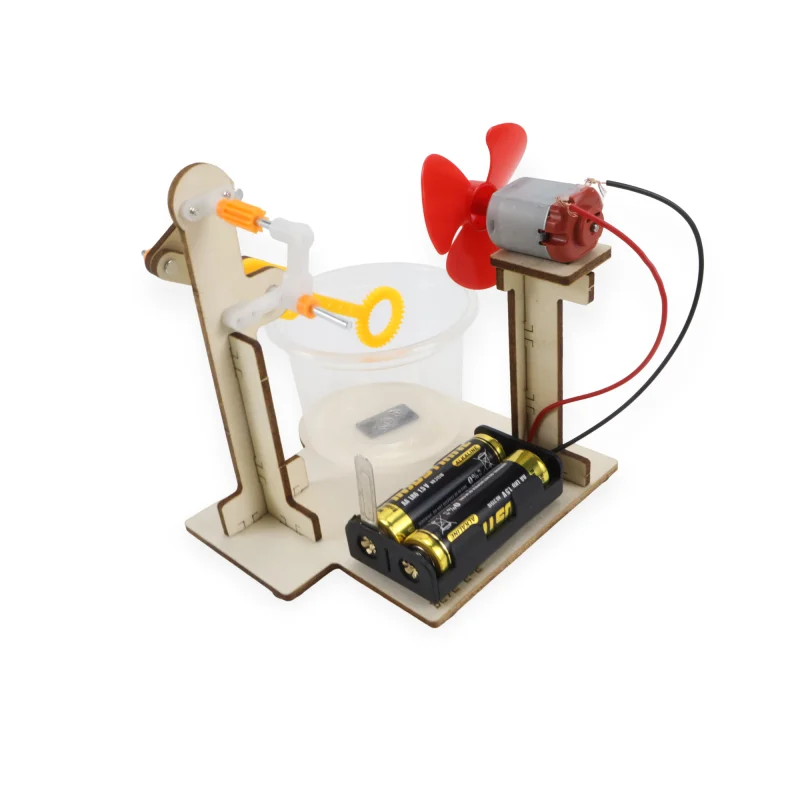 1pcs Wooden Bubble Machine Science Kit Hand Crank DIY Educational Toy Physics Learning Stem Project Birthday Gift for Kids DIY