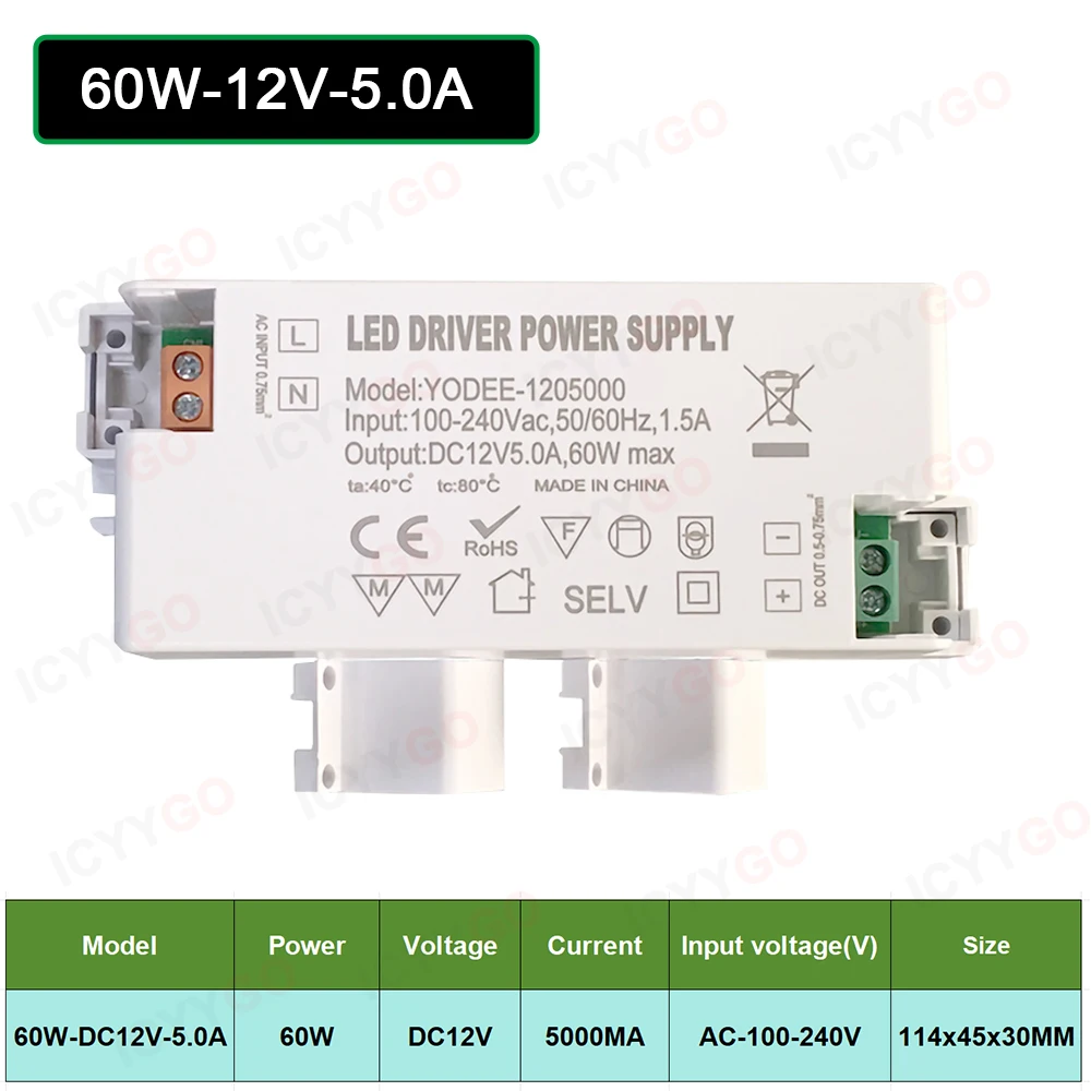 DC12V 24V zasilacz prądu stałego 3W 6W 10W 12W 24W 36W 60W transformator oświetleniowy 1A 2A 3A 5A zasilacz napędowy