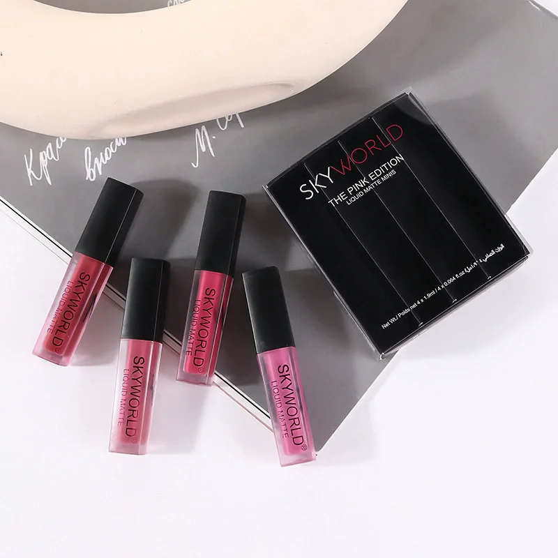 4pcs Lipstick Set Matte Lip Gloss Waterproof Lip Glaze Tint Non-stick Non-Fading Lips Skyworld Lip Makeup Cosmetic Lip Care