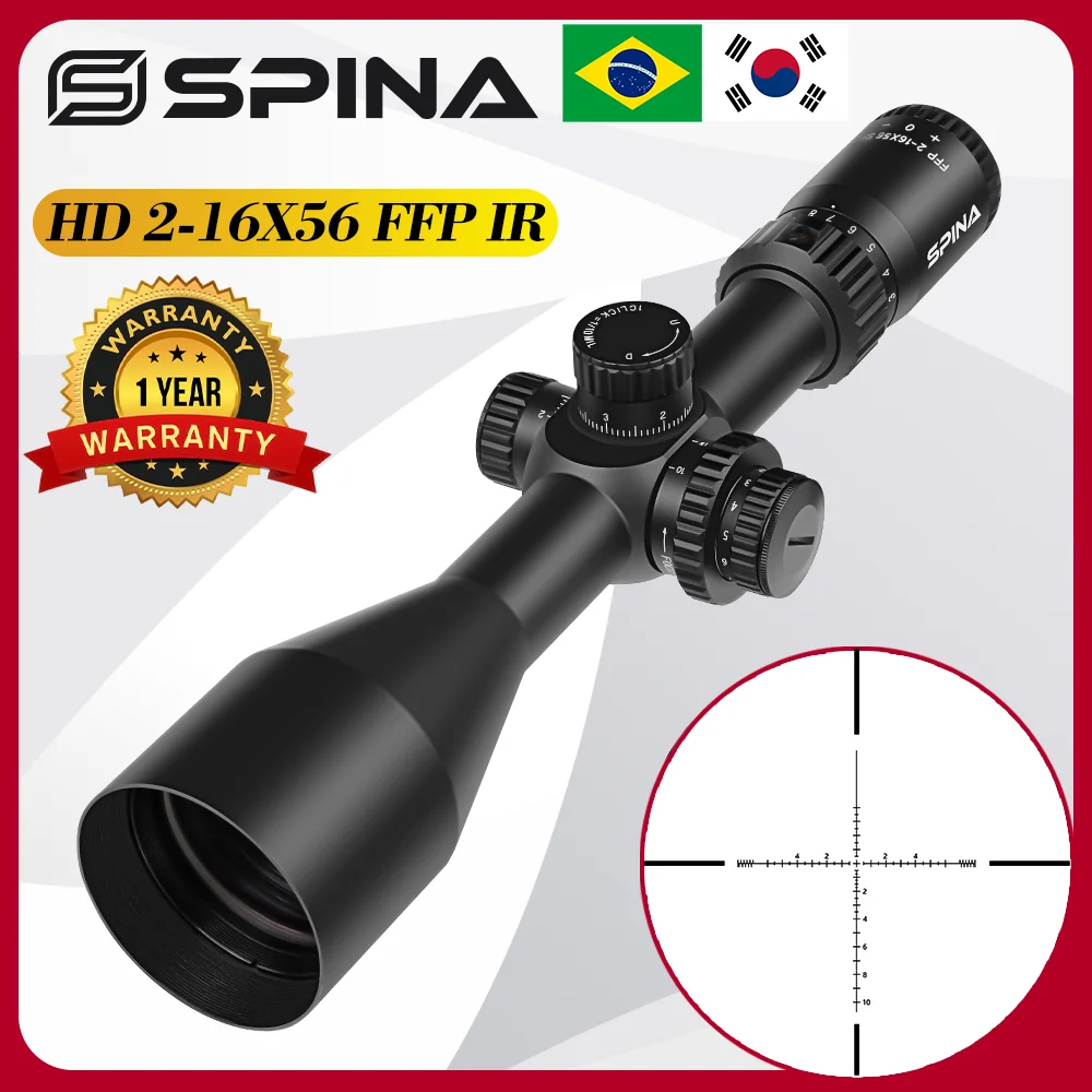 

SPINA Optics HD 2-16x56 FFP Hunting Rifle Scope 1/10MIL Side Parallax Riflescope Tactical Glass Etched Reticle Sights.308.556etc