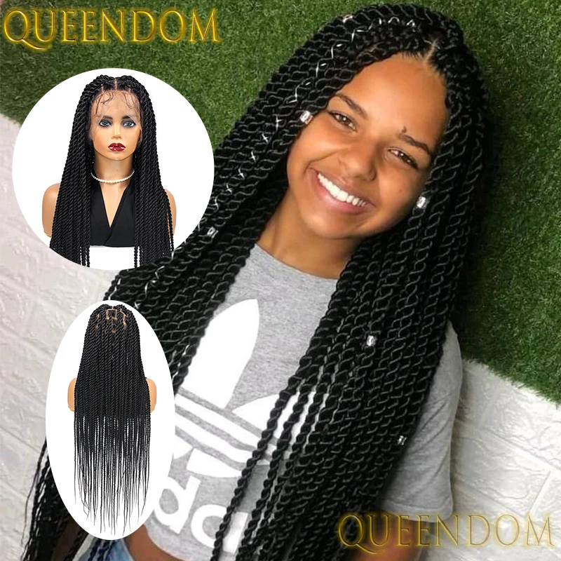 

36 Inch Senegalese Twist Braids Wig Knotless Full Lace Large Box Braid Wig With Baby Hair Synthetic Glueless Goddess Braided Wig