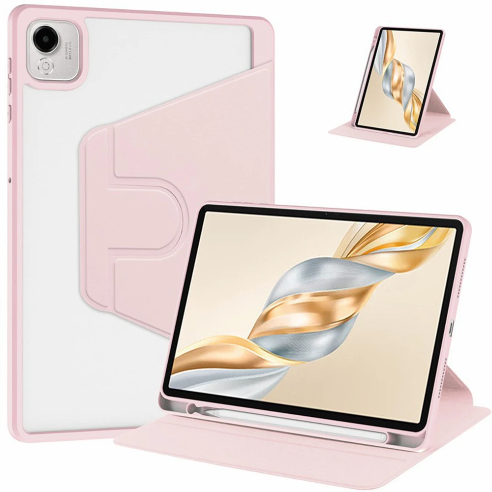 For Honor Pad X9 Pro / Pad X9a Case Rotating Stand PU Leather + TPU + Acrylic with Pencil Holder - Pink