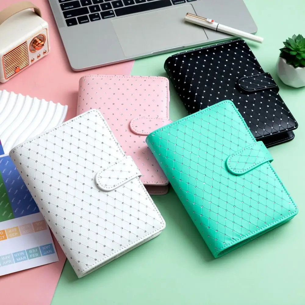 

Rainstone Patterned Cover Money Saving Binder Compact PU Leather Mini Budget Binder Tear Resistant Colorful
