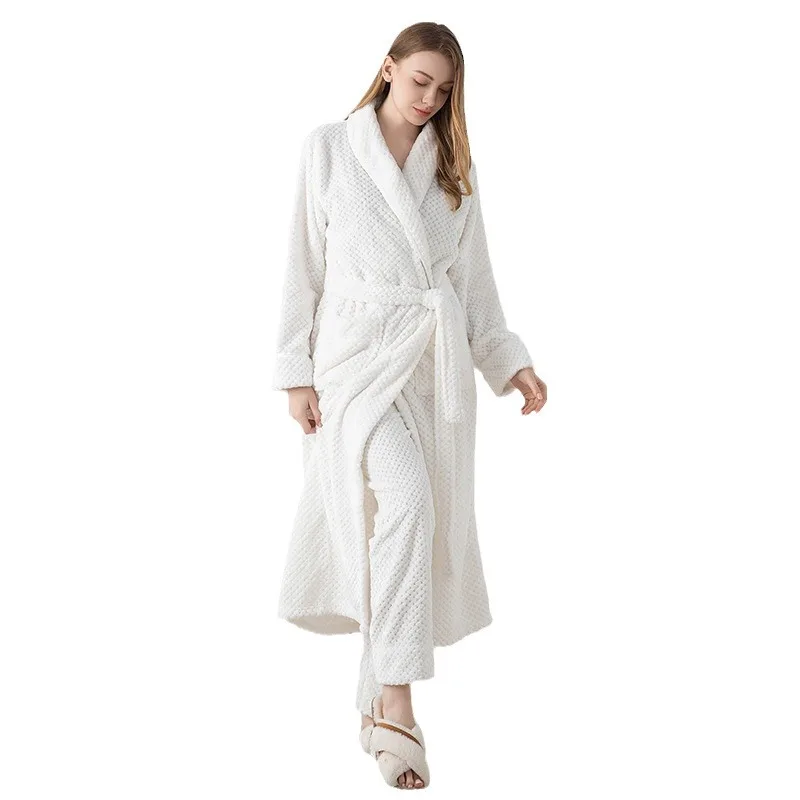 Couples Long Warm Robe Pant Suit Flannel Bathrobe Winter Thick Coral Fleece Bath Robe Women Spa Dressing Gown Men Cozy Sleepwear