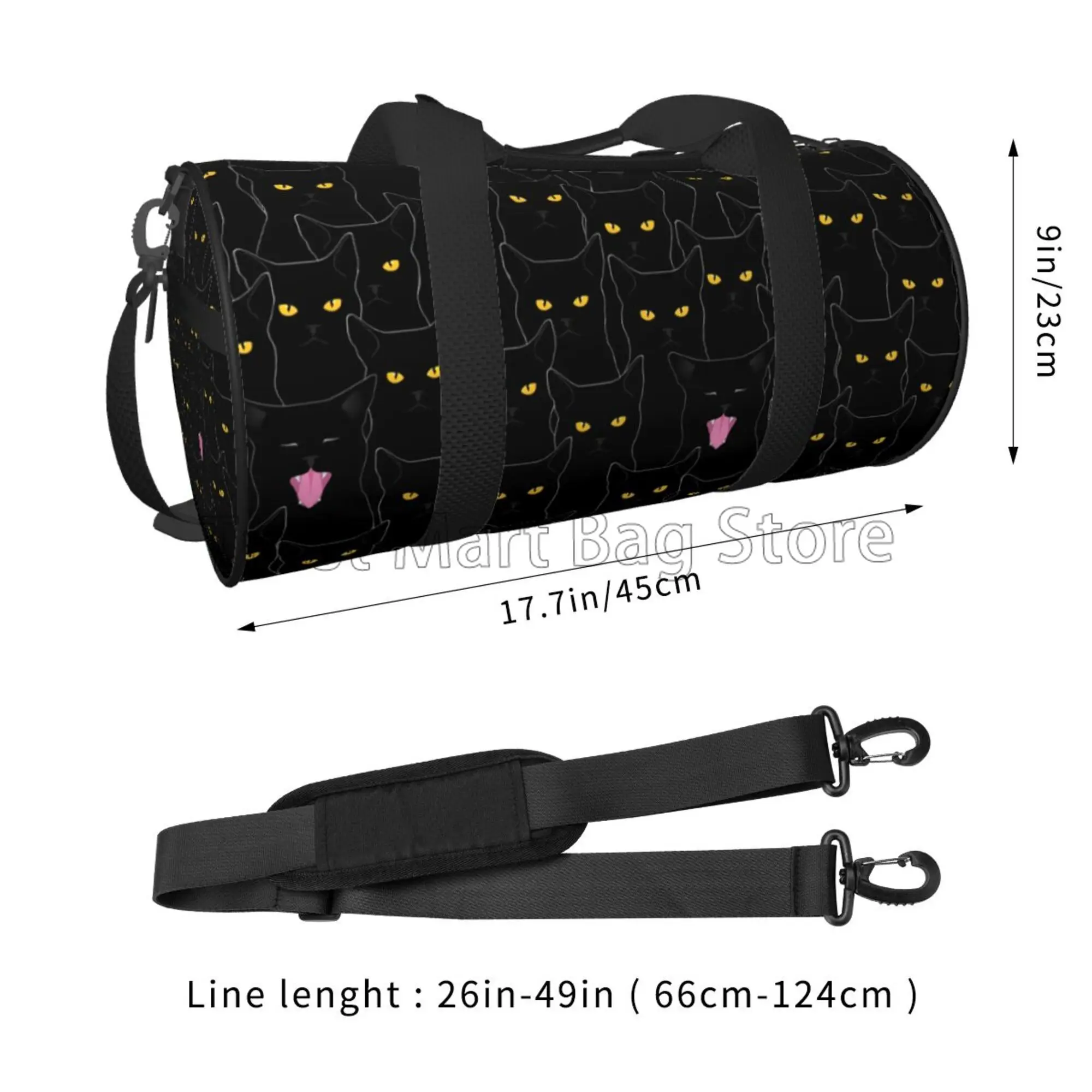 Black Cats Gym Bag Animal Pet Golden Eyes Sticking Out Tongue Different Expressions Duffle Bag for Sports Travel Weekender Bags