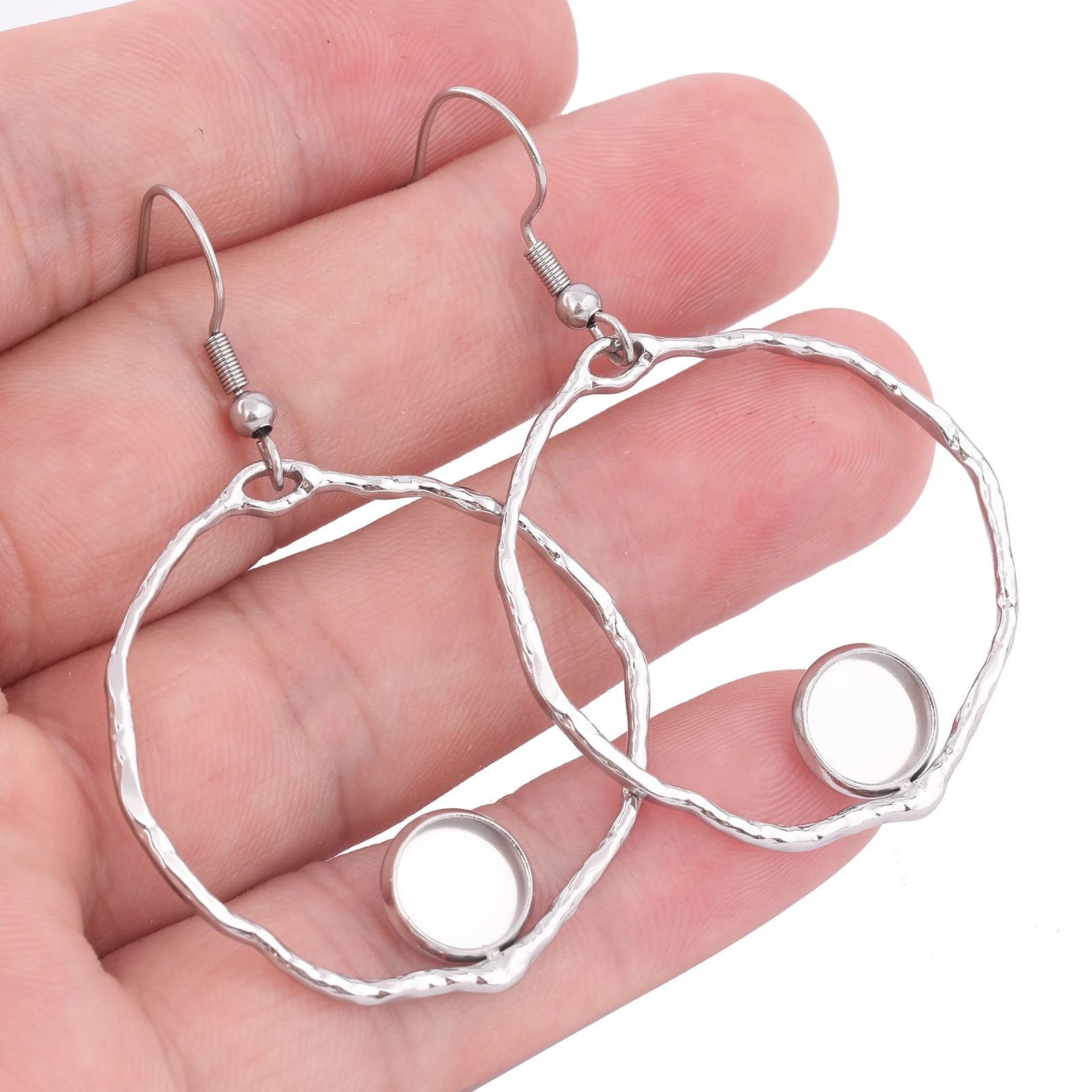 6pcs Stainless Steel Stamped Hoop Earring Base Blanks Fit 8mm Cabochon Earrings Settings Diy Hooks Findings For Jewelry Making