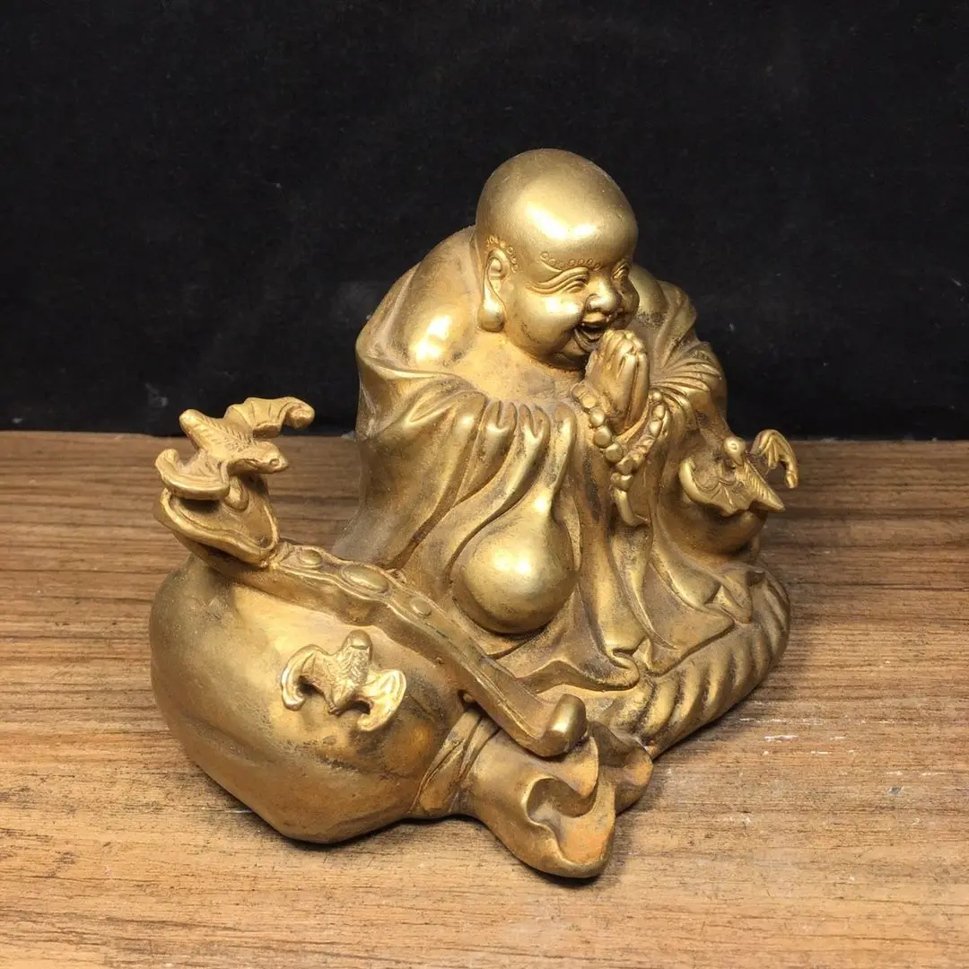 Money bag with auspicious maitreya buddha Ornament Decoration Tea Pet Figurines Desk Decor Accessories