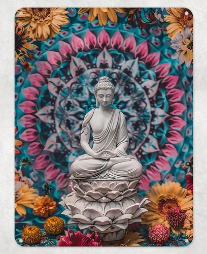 Buddha Floral Peace Yoga Metal Poster Wall Sign Man Shed Bedroom Home Kitchen --Tin Sign