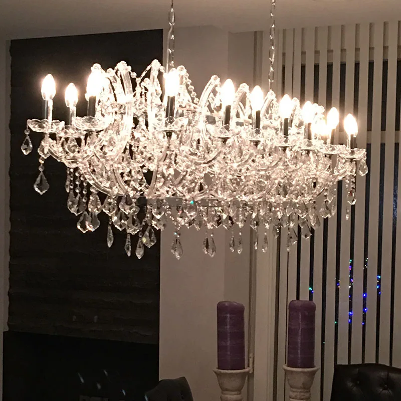 Crystal Chandelier for Dining Room Gold Hanging Lamp Home Decor Rectangle Design Large Cristal Lamps Ceiling Light
