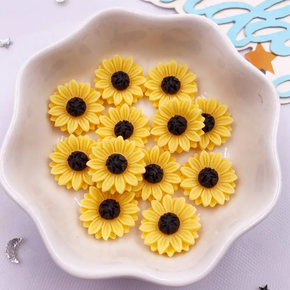 30Pcs Resin Colorful 15mm Sunflower Flatback Flower Stone Gem Scrapbook DIY Wedding Jewelry Ornament Applique Crafts L811 R