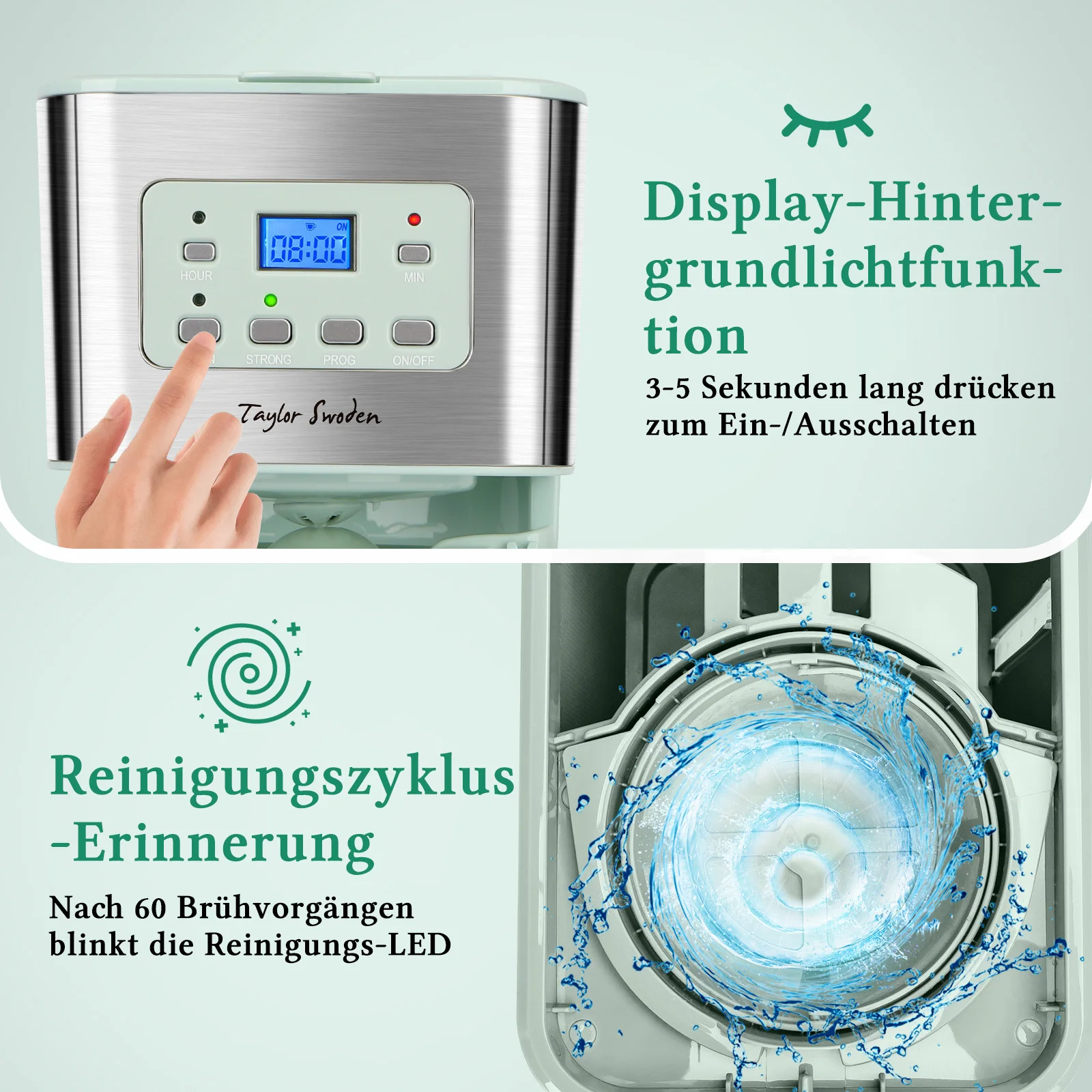 ماكينة صنع القهوة تايلور سوودن مع مؤقت، ماكينة صنع القهوة بفلتر 1.5 لتر، 12 كوب، إيقاف تلقائي، توقف بالتنقيط، فلتر قابل لإعادة الاستخدام