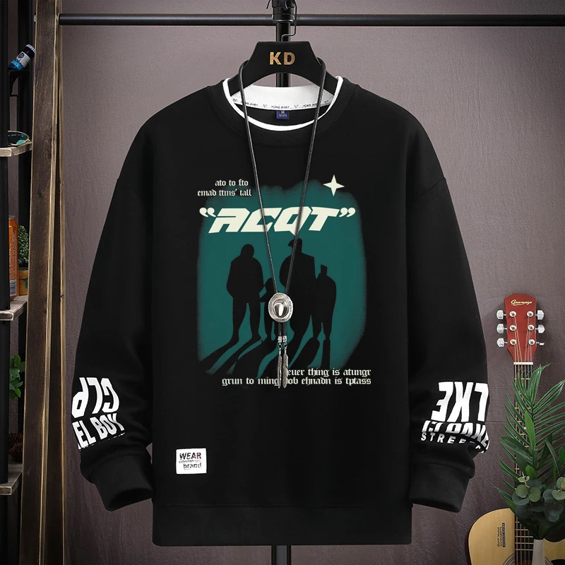 Moda preto solto sweatshirts para homens mulheres legal gráfico pullovers harajuku manga longa camisetas 2025 moda masculina impressão topo