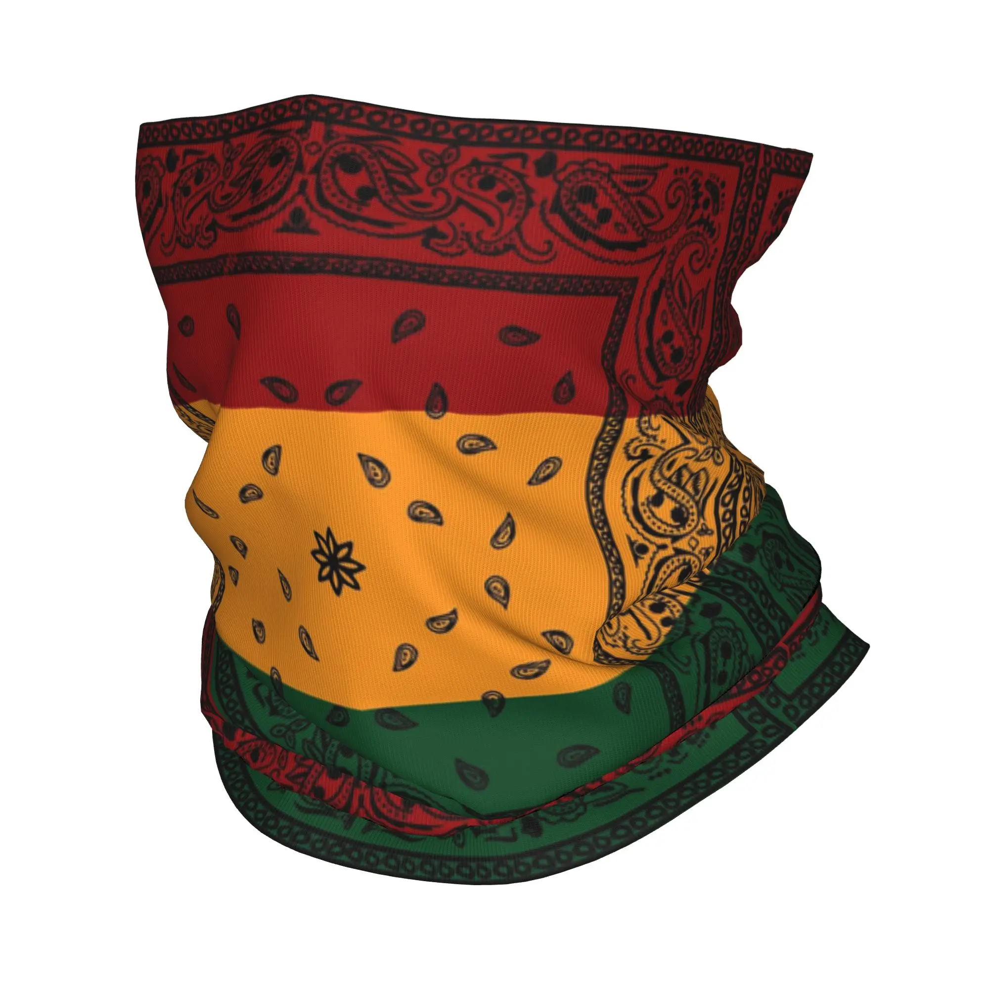 African Rasta Jamaican Paisley Bandana Neck Gaiter Printed Wrap Scarf Multi-use Balaclava Running For Men Women Adult