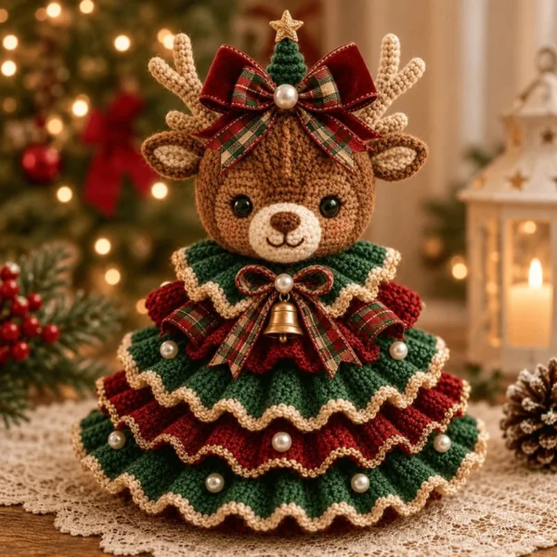 2Pcs DIY Crochet Kit Animal Christmas Tree Hand Knitting Craft Set for Holiday Decoration