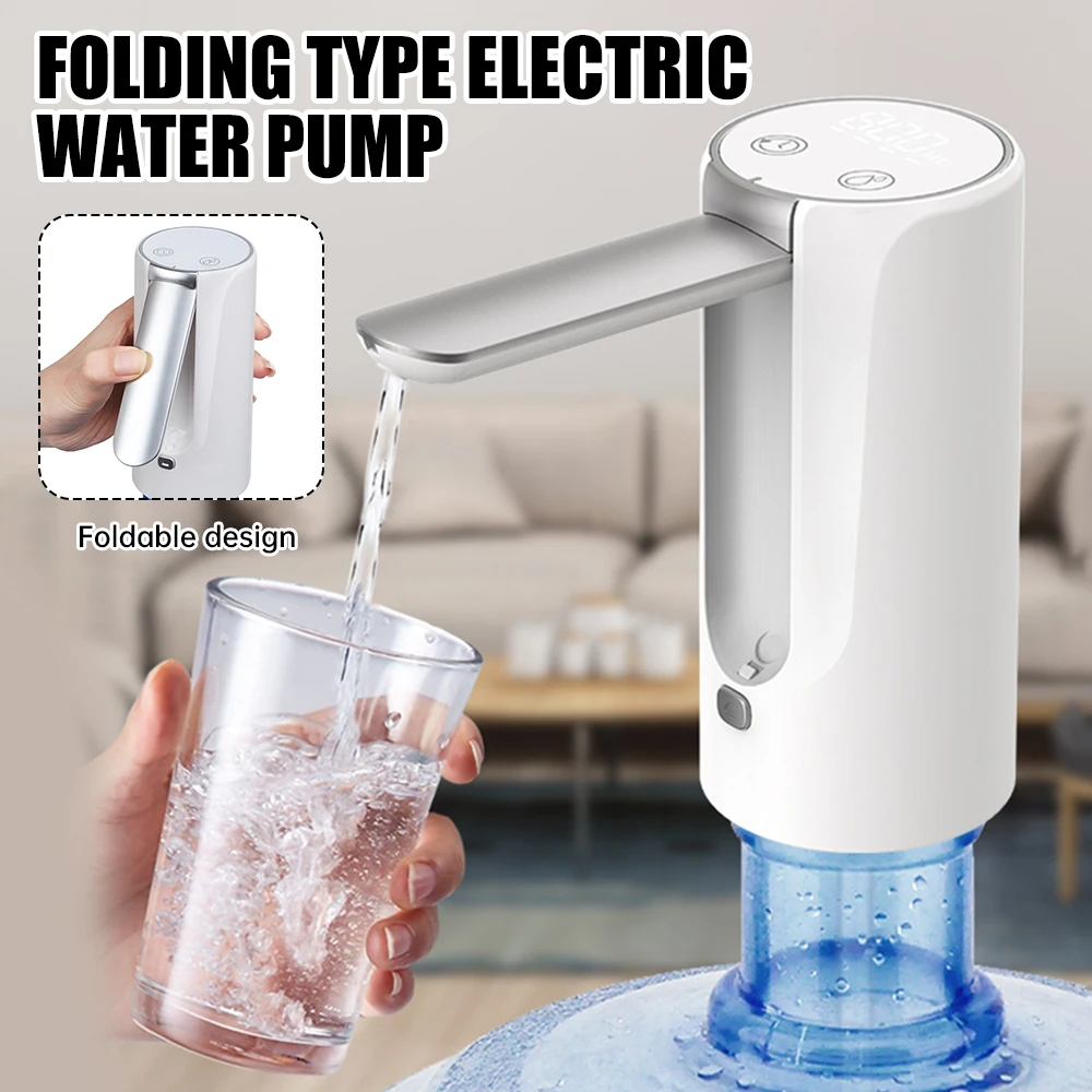 Digital Display Water Bottle Pump USB Rechargeable Automatic Water Dispenser Pump Portable Foldable Electric Dispenser Pump