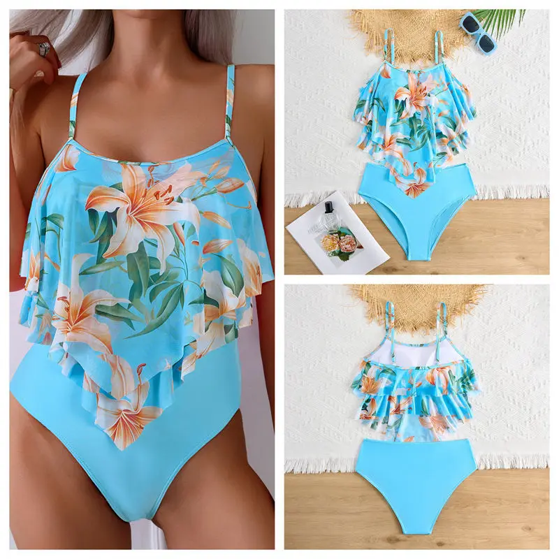 

Summer New Ruffle Bikini Set Women Adjustable Two-Tiered High Waist Swimwear Sexy Double Layer Boho Bikini Bathing Suits Holiday