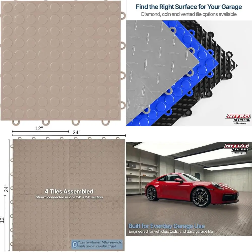 

Плитка для пола гаража 12x12 дюймов, с монетным узором, из полипропилена, сверхпрочная, нескользящая, система быстрого соединения, Sahara S