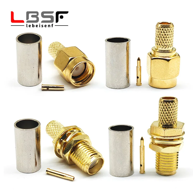 10PCS SMA Male Plug /Female Jack RF Coax Connector Crimp For RG58 LMR195 Cable Wire Terminal Straight Adapter