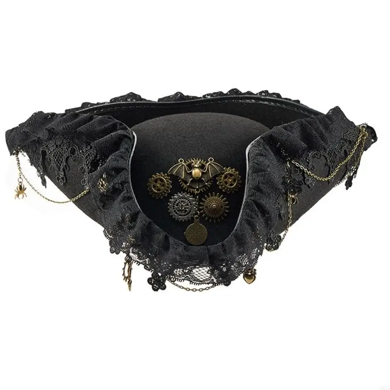 Metal Gear Pirate Hat With Lace Trim Detail Unisex Adult Tricorn Hat For Event