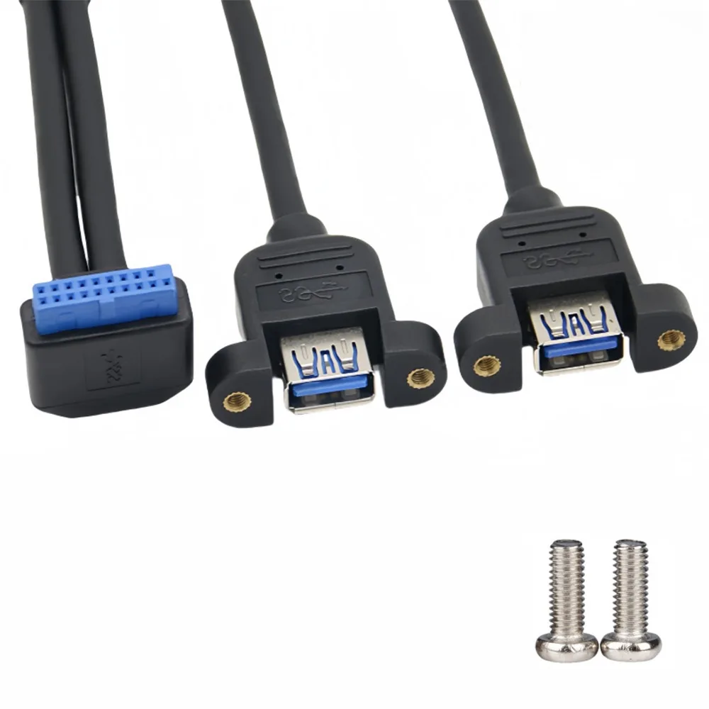 USB 3.0 Frontpanel-Kabel 19-Pin Motherboard zu 2-Port Buchsenadapter für Desktop-Gehäuse Frontplatte 0,3m Hochgeschwindigkeits-Datenübertragungskabel