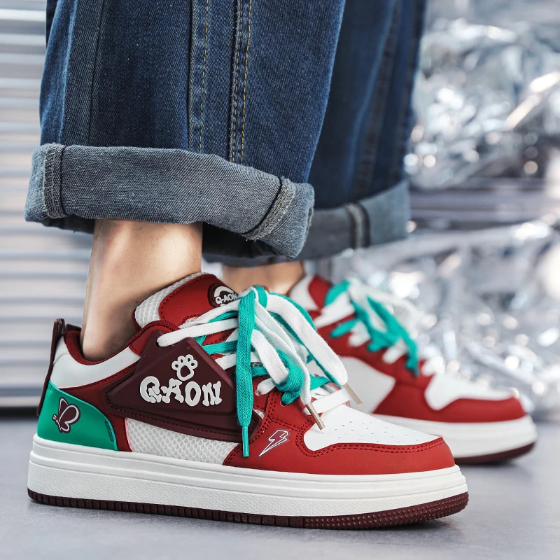 أحذية رياضية للرجال برباط، أحذية مشي كاجوال مريحة، أحذية تنس رياضية مكتنزة من الجلد الصناعي