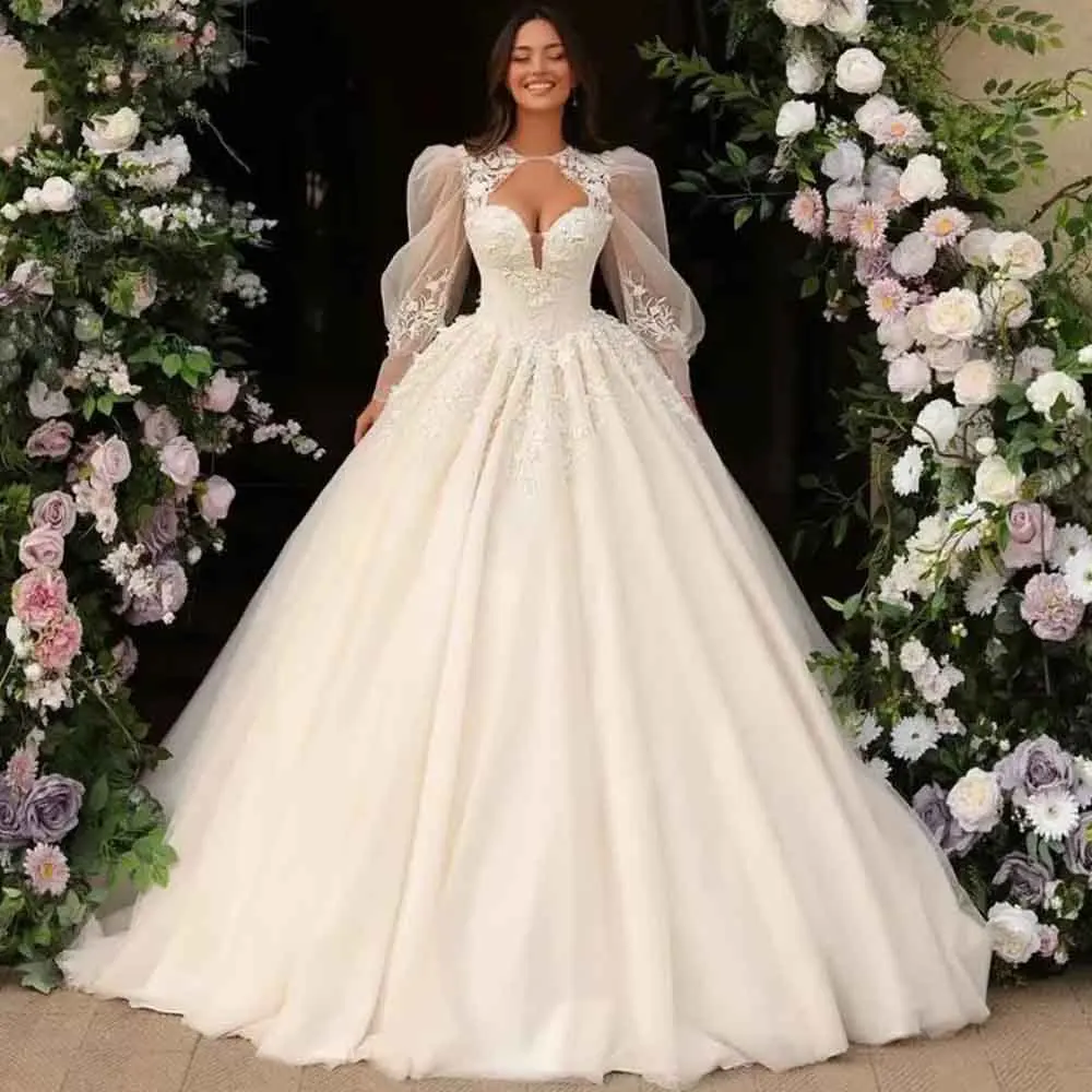 تخصيص مشد الكرة ثوب الزفاف فستان الحبيب مفتوح الظهر منتفخ الأكمام svativi ellesее vestido de novia