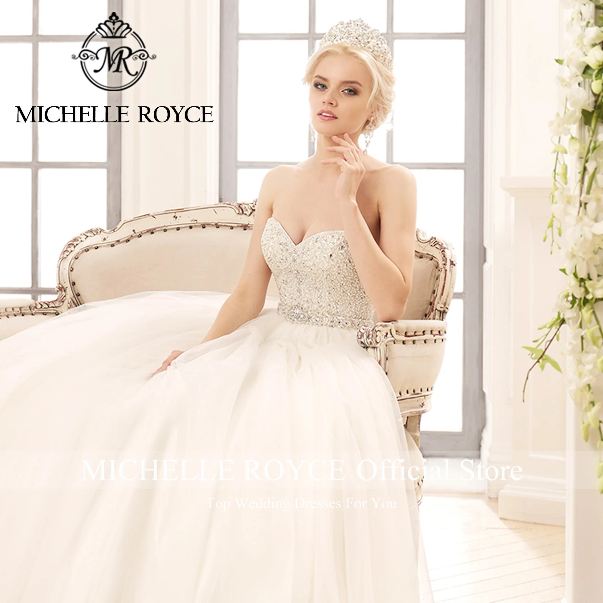 Michelle Royce-vestido De Novia De lujo para mujer, traje De boda con apliques De cuentas, escote Corazón, 2023