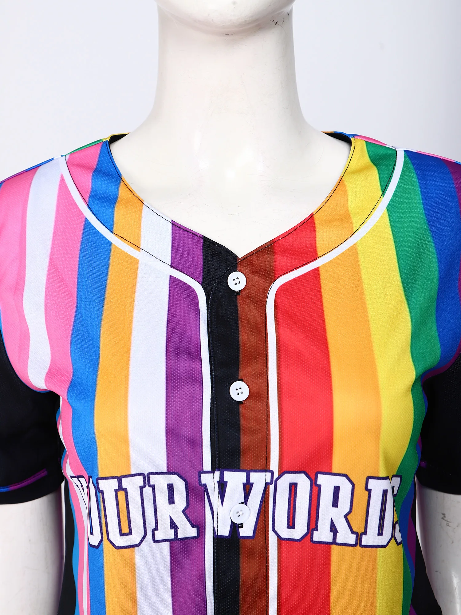 Women V Neck Cropped Baseball Tee Striped Short Sleeve Buttons for Cheerleader Casual Wear Ball Game Performance
