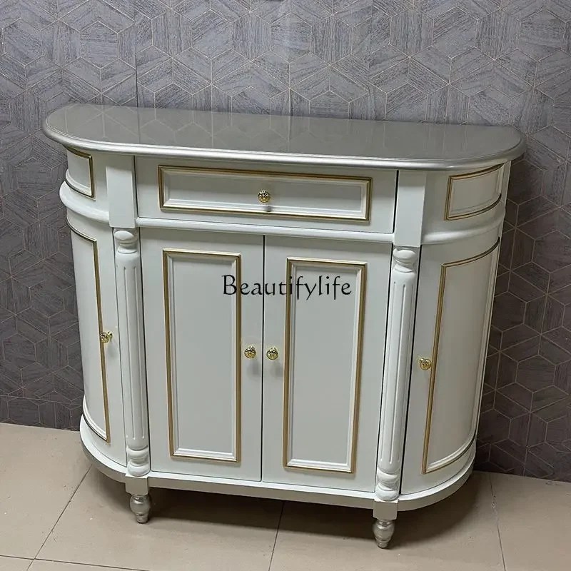 

yj19 European-style entrance cabinet, simple European foyer entry cabinet, French high-end luxury semi-round cabinet