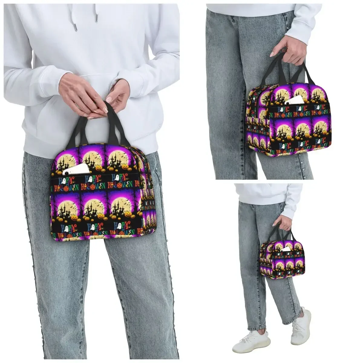 Ghost Pumpkin Halloween Insulated Lunch Bag for Women Office Cooler Thermal Food Box Tote Portable Lunch Boxes Container