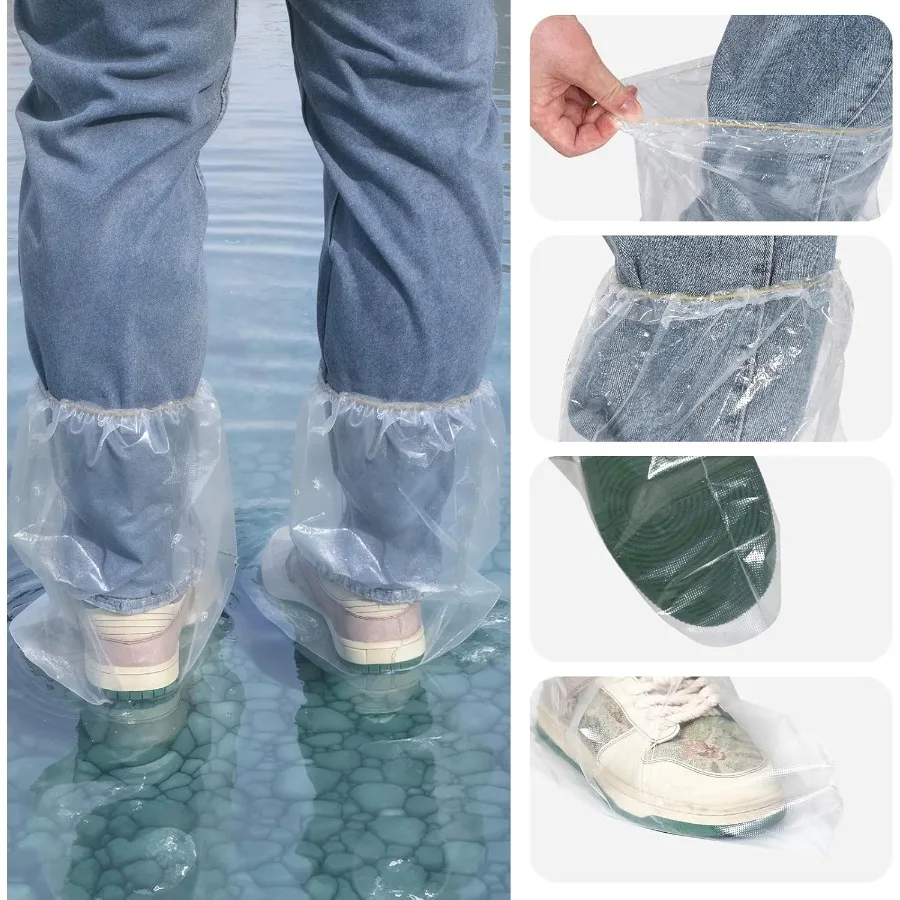 Yzurbu 20 قطعة 13.7 أغطية أحذية للاستعمال مرة واحدة شفافة مقاومة للماء وغير قابلة للانزلاق CPE أحذية سميكة مقاس XL تناسب ما يصل إلى الرجال 1