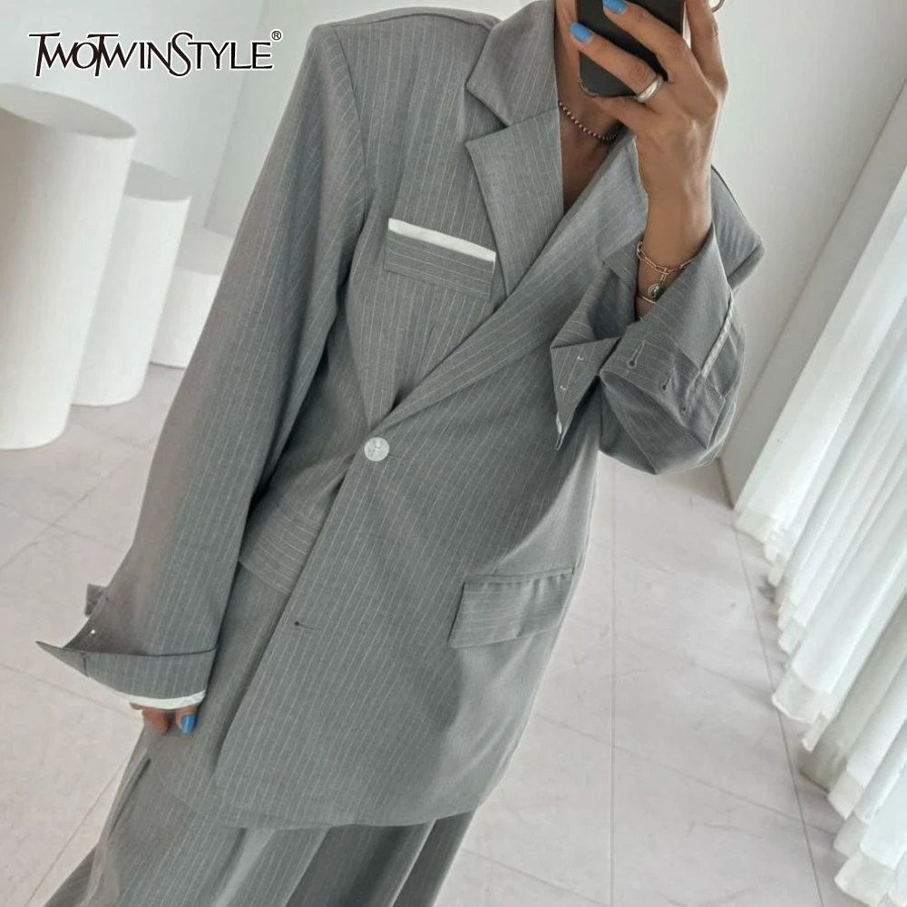 

TWOTWINSTYLE однотонный полосатый комплект из двух предметов, женская рубашка с длинными рукавами и лацканами, повседневный женский комплект брюк, осенняя мода, новинка