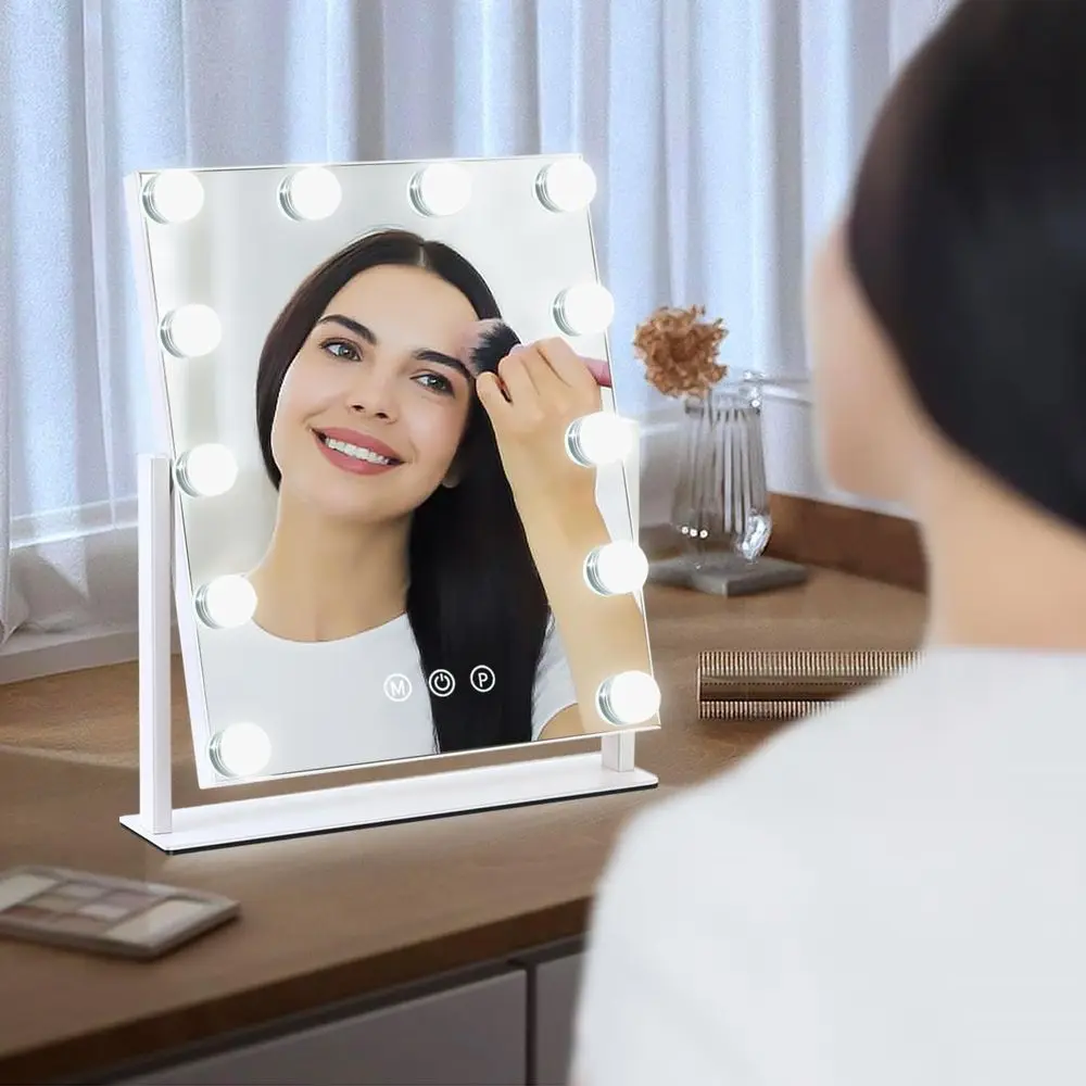 Specchio cosmetico da scrivania con 12 luci a LED, specchio per trucco Hollywood regolabile 13 x 11, 3 temperature di colore, controllo touch, 360 °   Swi