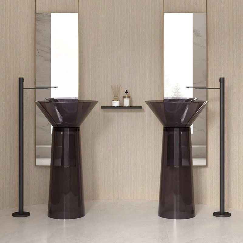 Floor-to-ceiling column basin Art bathroom washbasin Transparent color vertical washbasin