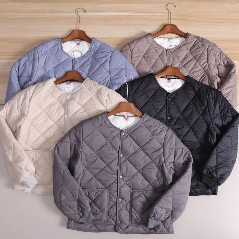 

Удобное мужское хлопковое пальто с подкладкой Thened, свободное хлопковое пальто с ромбовидной строчкой, модное мужское хлопковое пальто для пар, зимнее...