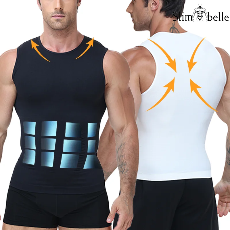 Slimbelle Men's Sleeveless Compression Shapewear Tank Top High NeckBreathable Tummy Control Slimming Body Shaper Soft Underwear