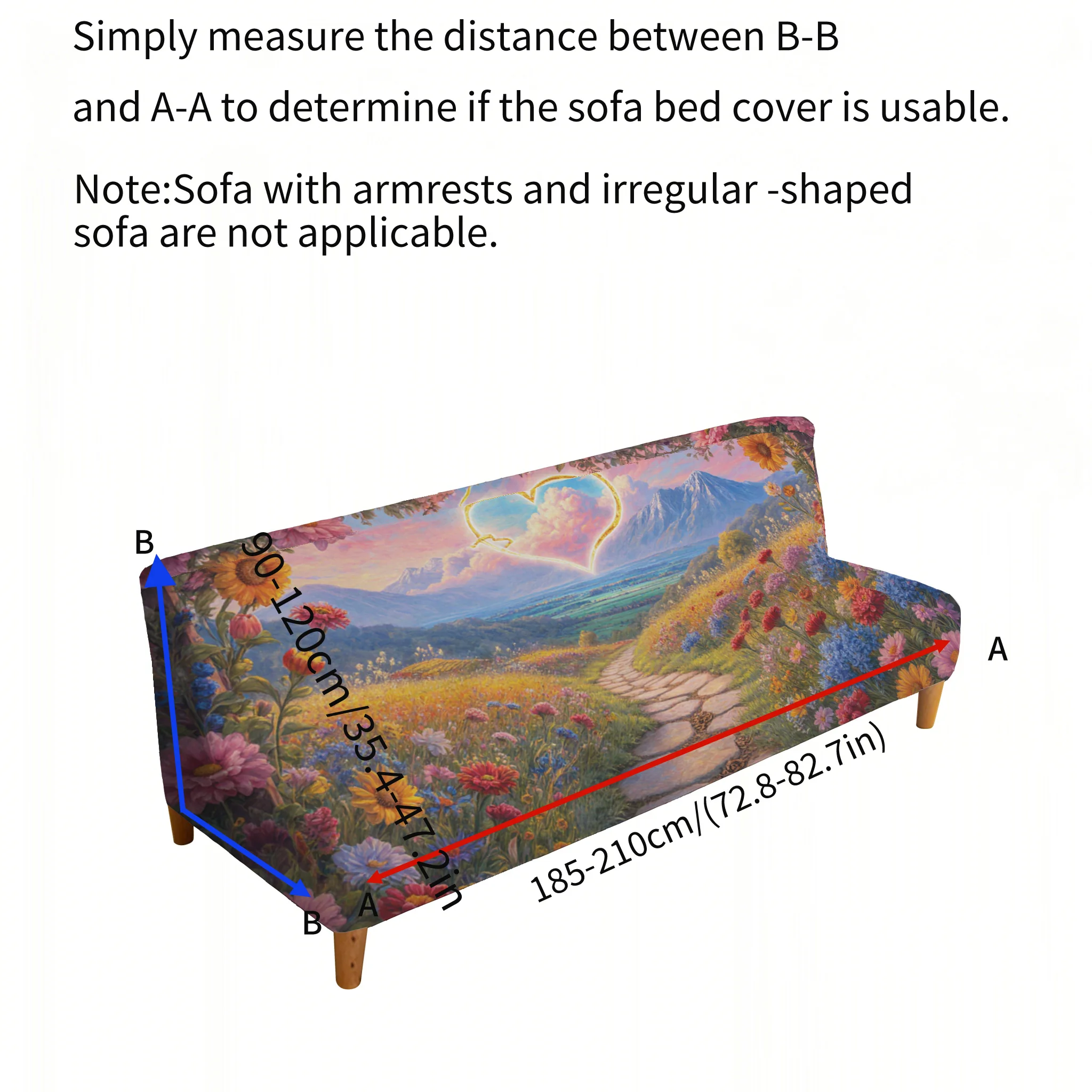 Dream love flower sea armrest-free sofa bed cover, non-slip and scratch-proof furniture protective cover, easy to install