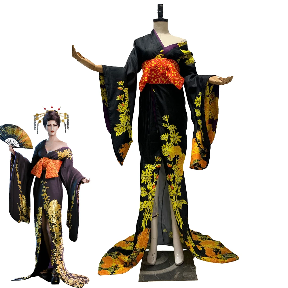 

Custom Made Final Fantasy MADAM M Cosplay Costume Women FF7 Remake Madam m Japanese Kimono Dress Halloween Carnival Party Suit