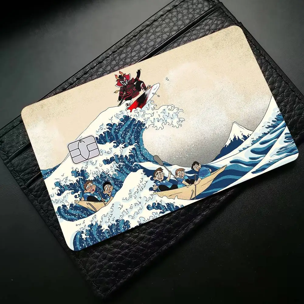 Japanese Wave Art 1 Set Of 4 Pcs Credit Card Skin Stickers For VISA Bank Card Waterproof Sticker Anti-scratch Women Gift