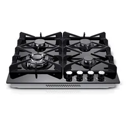 Tieasy 24 inch 4 Burner Tempered Glass with Thermocouple Protection Automatic Cleaning Child Lock Gas Cooktop GC003-244G
