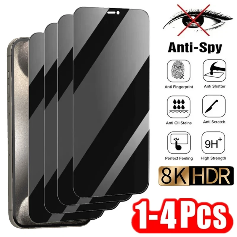1-4 шт. защитные пленки для экрана для iPhone 15 14 11 13 12 Pro Max Mini 7 8 Plus, антишпионское закаленное стекло, аксессуары из пленки XR XS