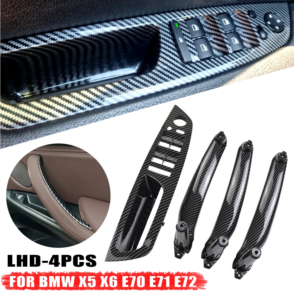 LHD RHD Carbon 4-teiliges Innentürgriff-Panel-Kit Ersatzteile Dekoration für BMW X5 X6 E70 E71 2007-2013