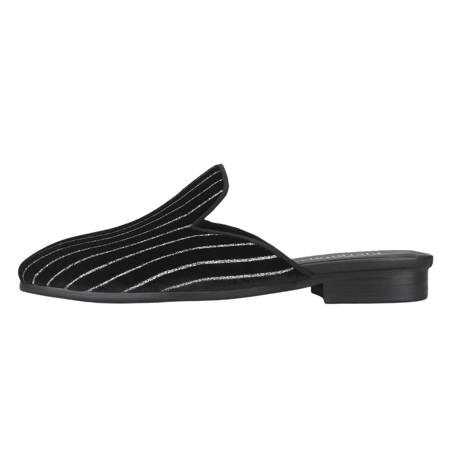 Piergitar American Style Designer Silver Shiny Stripes Of Black Velvet Men's Mules Luxury Model Slippers For Men Casual Outfits