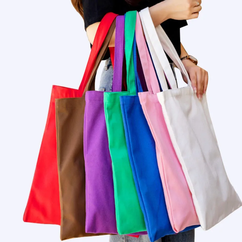 1pc Pure Cotton Canvas Bag, Environmentally Friendly Color, Portable Shopping Canvas Bag