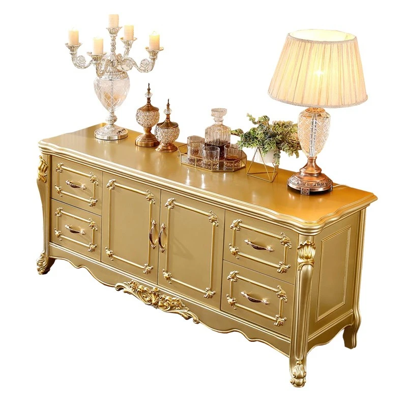 

European TV Solid Wood Champagne Gold Bedroom Cabinet Floor Jane European Gold Bedroom TV Cabinet High Cabinet