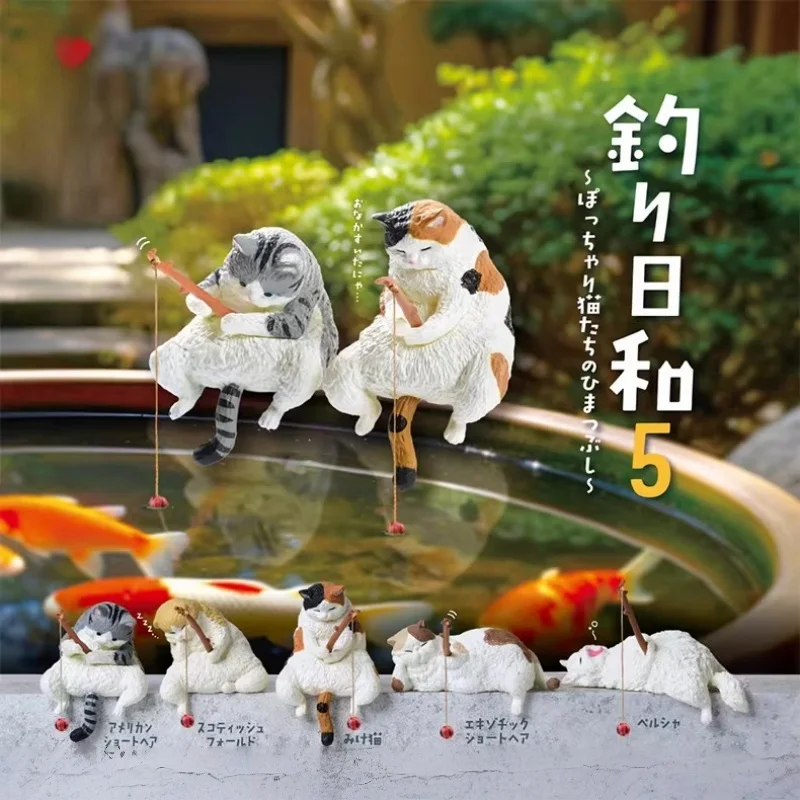 

Аниме-фигурка кота-рыбака из серии «Толстые коты», модель калико-кошки, милая фигурка животного, гашапон, настольное украшение, имитационная игрушка, праздничный подарок