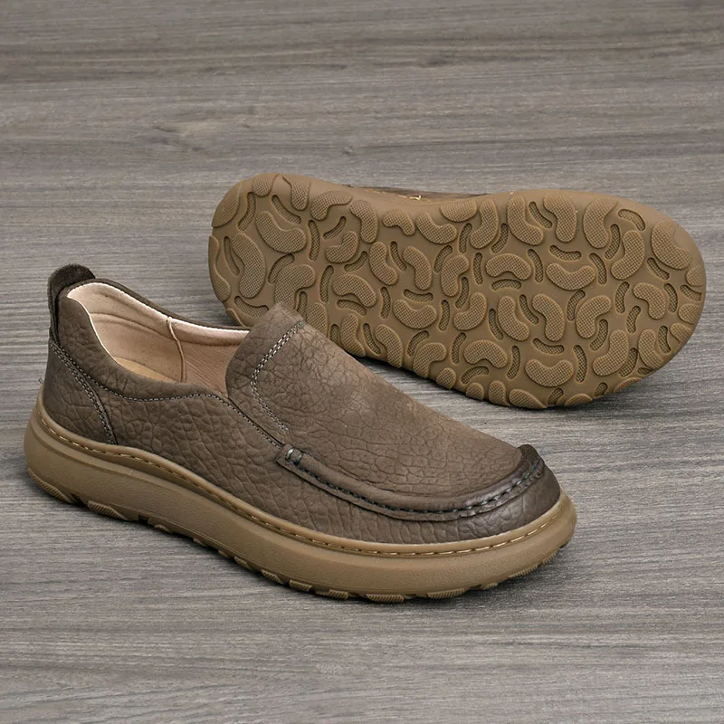 

2026 New Men Leather Loafers Slip on Casual Shoes Comfortable Non-slip Platform Walking Shoes for Men Breathable Work Moccasins