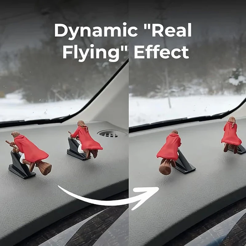 Witch Wizard Car Dashboard Ornaments Broomstick Drift Gravity-sensing Decor Mini PLA Car Interior Funny Gift