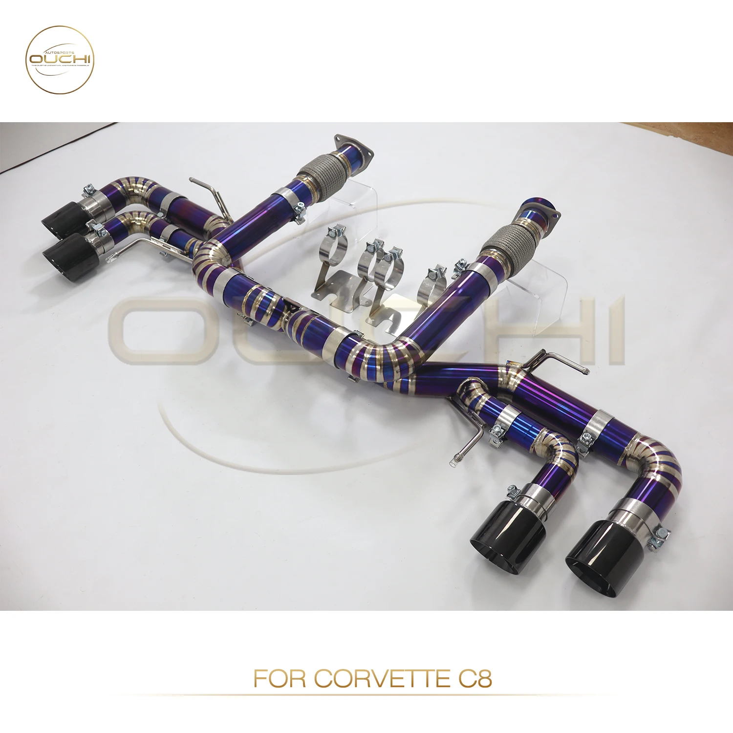 

OUCHI Factory Direct Sales For Corvette C8 Titanium Alloy Purple Catback Exhaust With Black Tips Without Valve Muffler Car Parts